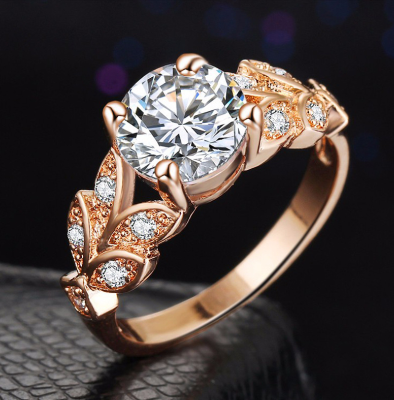 Zircon Engagement Ring Inlaid Zircon Gold
