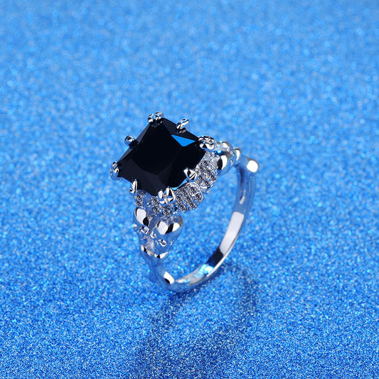 Sterling Silver Zircon Ring Black silver gold plated