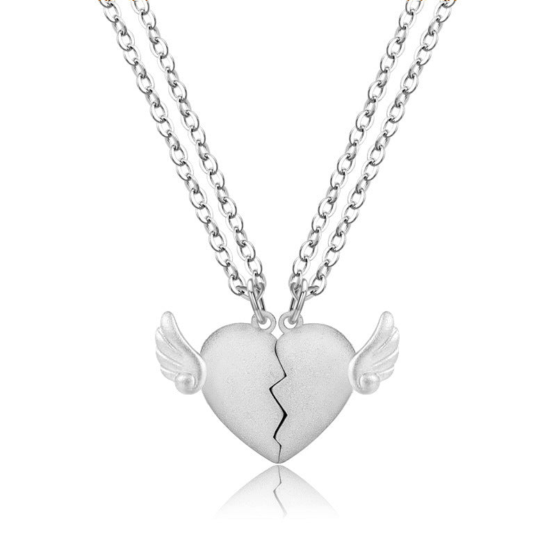 S925 Silver Plated Couple Heart Broken Heart Necklace