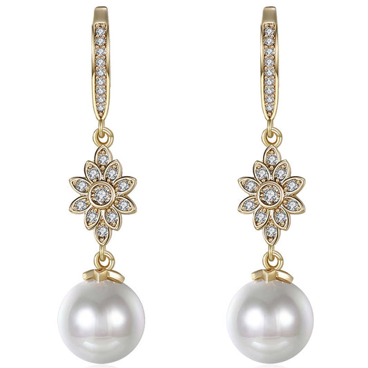 18K Gold Plated Snowflake Pearl Earrings