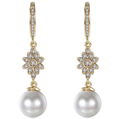 18K Gold Plated Snowflake Pearl Earrings