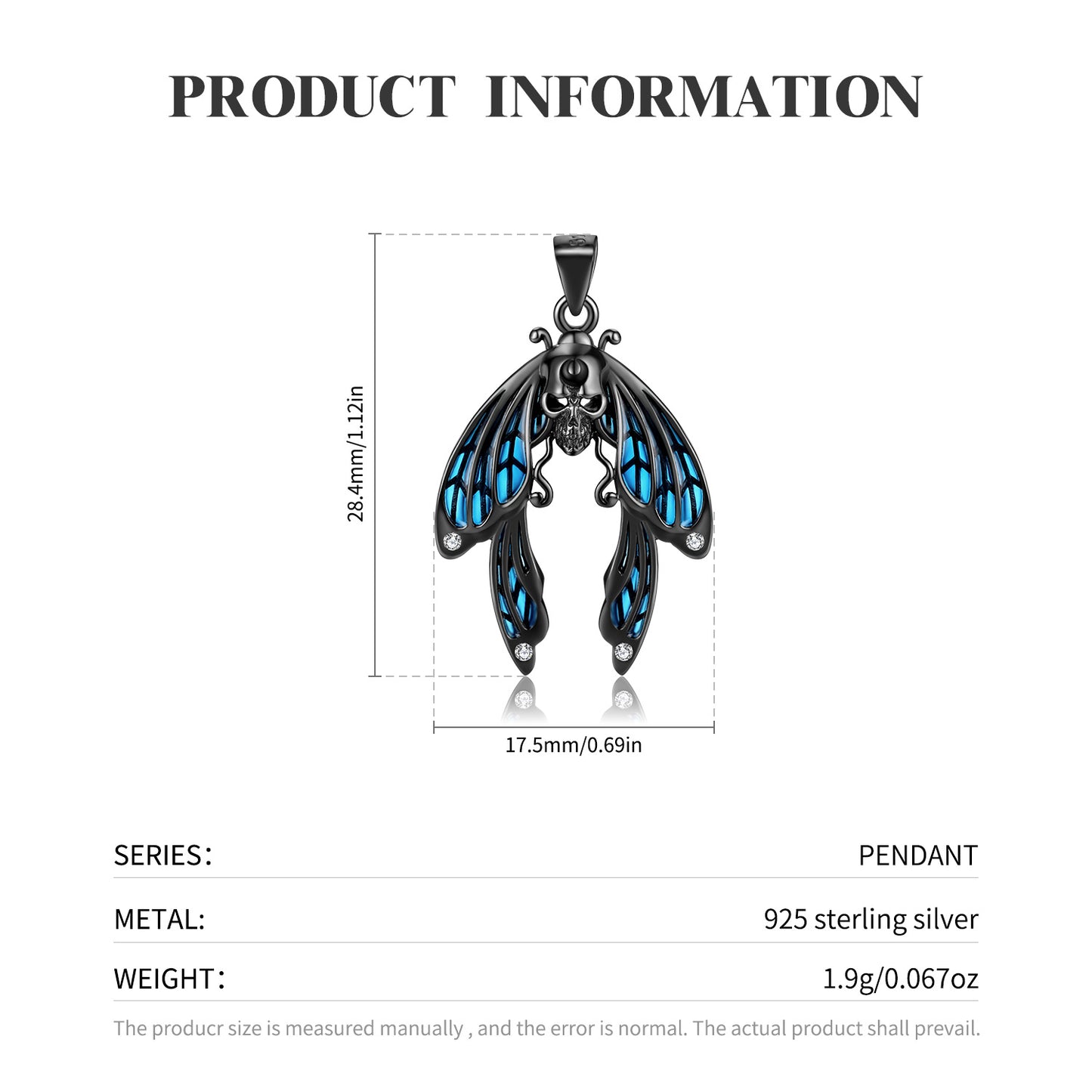 Original Design Blue Cicada Necklace S925 Sterling Silver Electroplated Black Gold Mixed With Dark Style Necklace