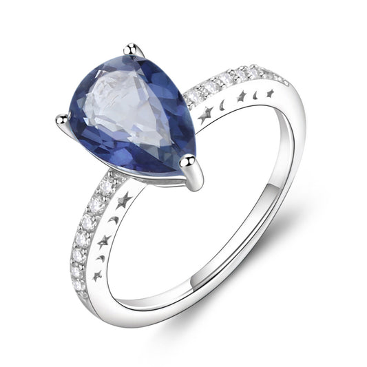 Sterling Silver Navy Blue Gemstone Ring for Female