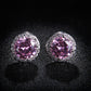 Round Sapphire Blue Red Stud Earrings AAA Zircon Inlaid Jewelry