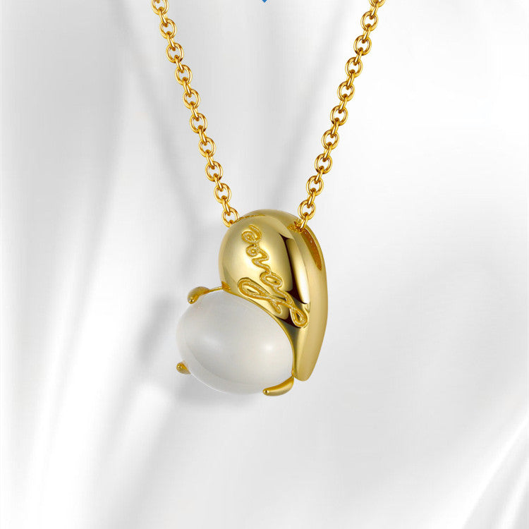Natural Moonstone 14K Gold Heart Sterling Silver Necklace