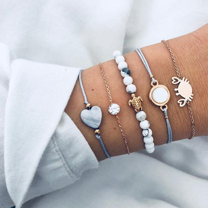 5 Piece Blue Turtle Bracelet Set