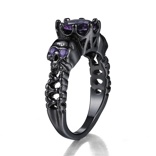 Vintage Black gold Skull Ring inlaid zircon