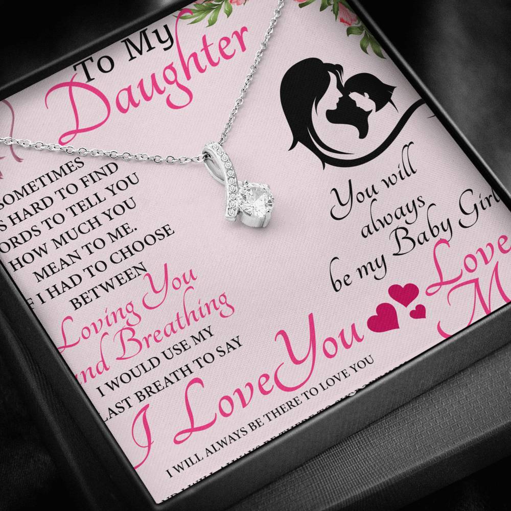 To-my-daughter 18K White Gold Plated Ribbon Love Necklace