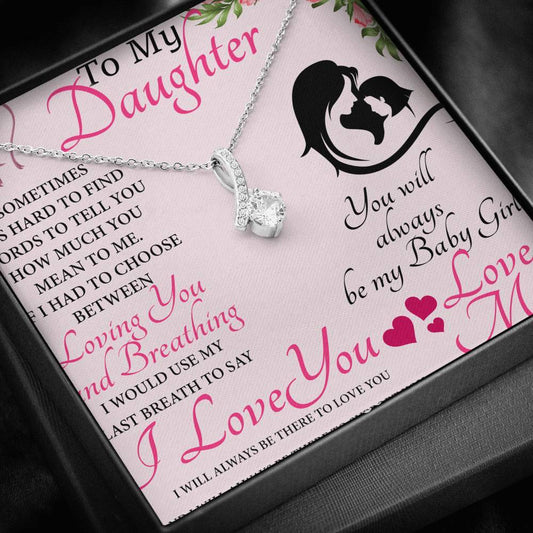 To-my-daughter 18K White Gold Plated Ribbon Love Necklace