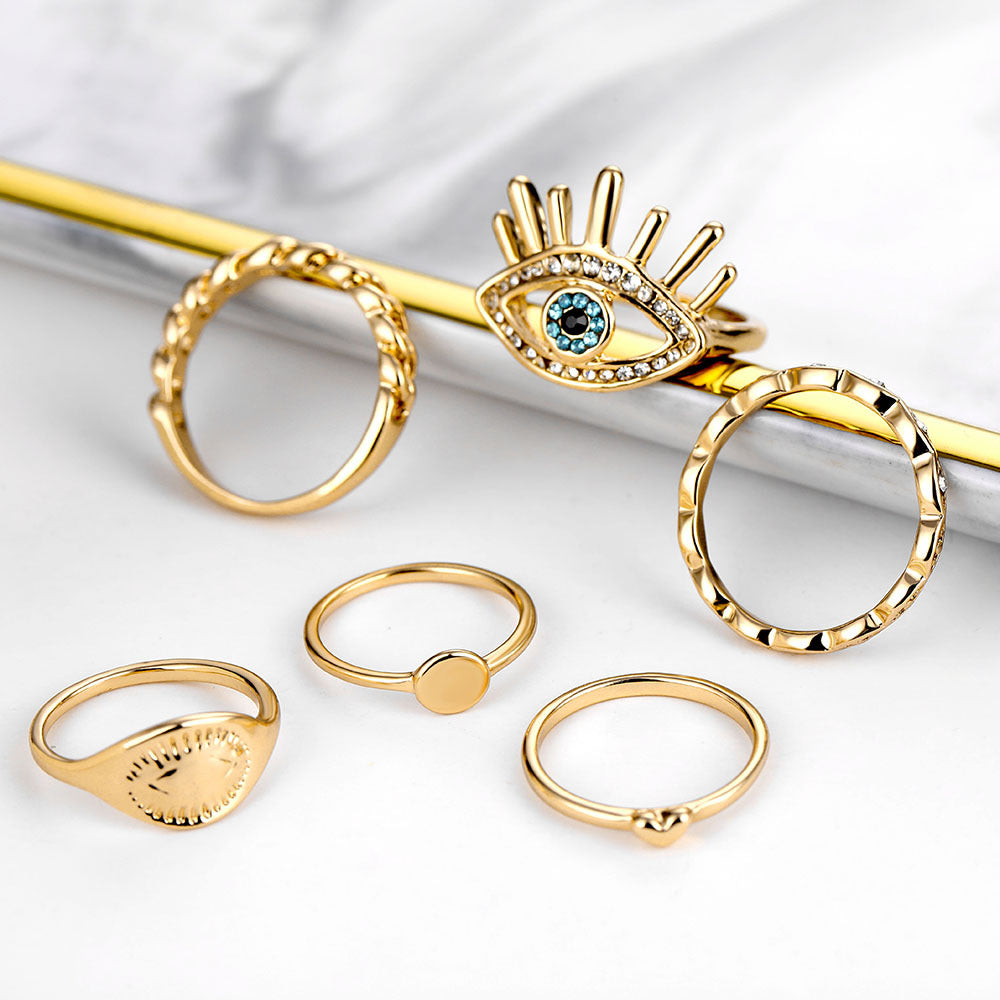 6-piece Set Ring with eye meaning gold