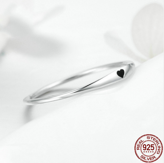 Pure Silver Ring for Women Black Heart Engraved