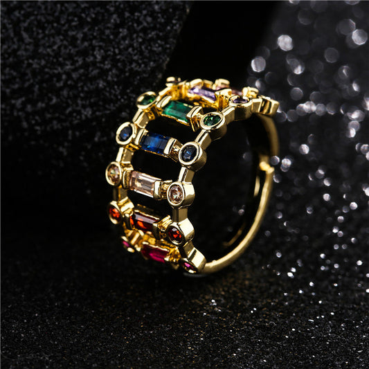 Rainbow Color Crystal Micro-set Zircon Ring