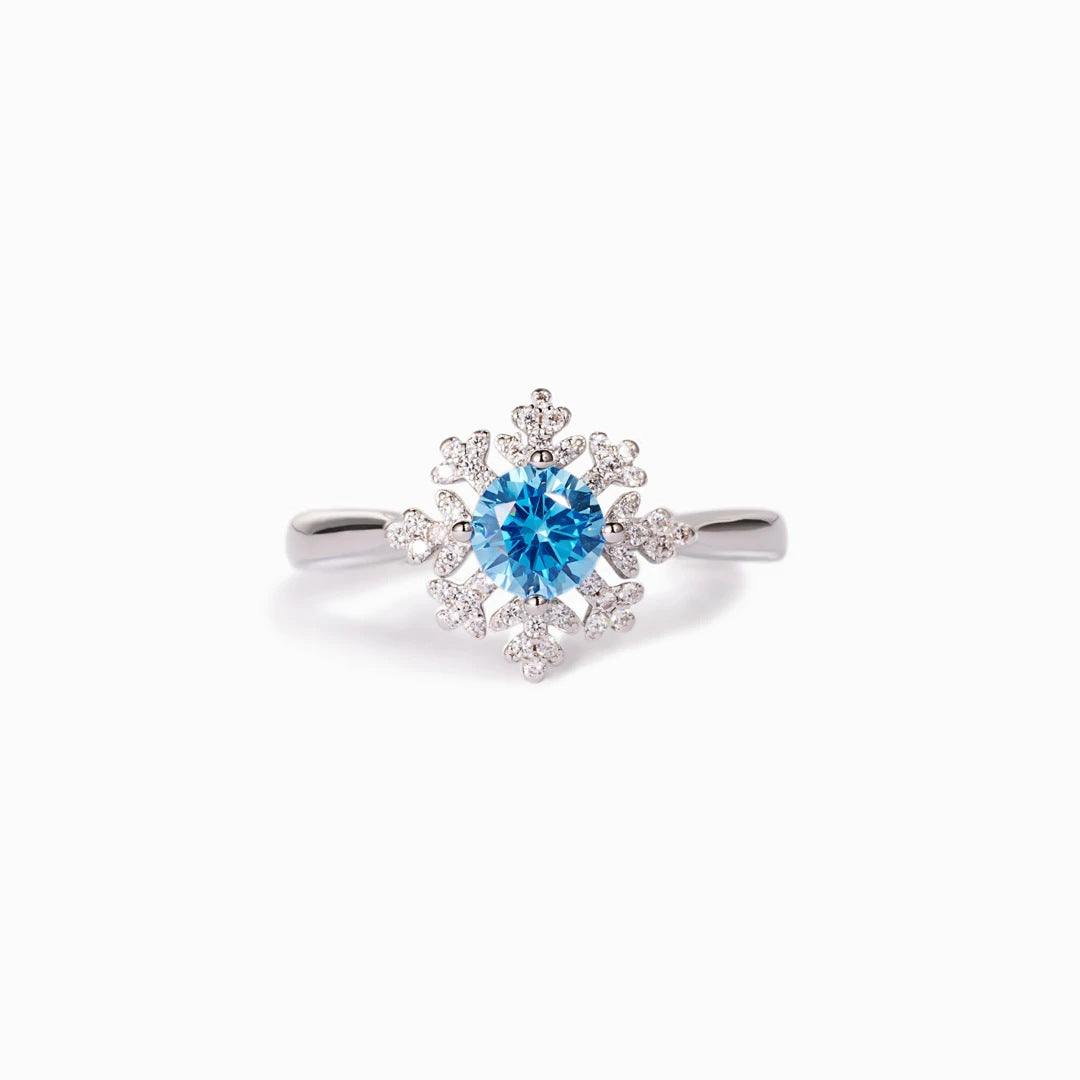 Women's Sterling Silver Snowflake Ring With Diamond Zircon Fashion