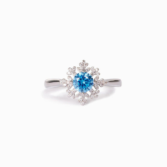 Women's Sterling Silver Snowflake Ring With Diamond Zircon Fashion