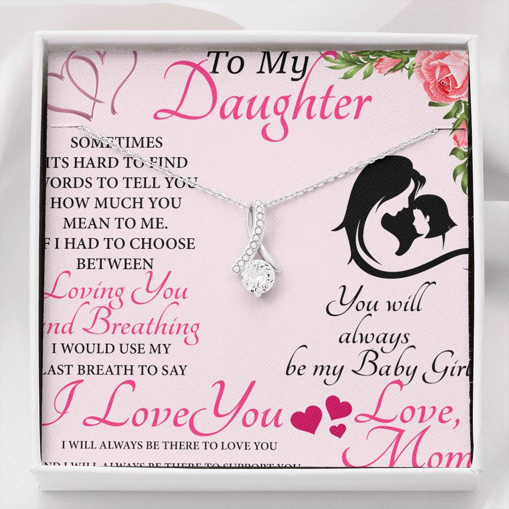 To-my-daughter 18K White Gold Plated Ribbon Love Necklace