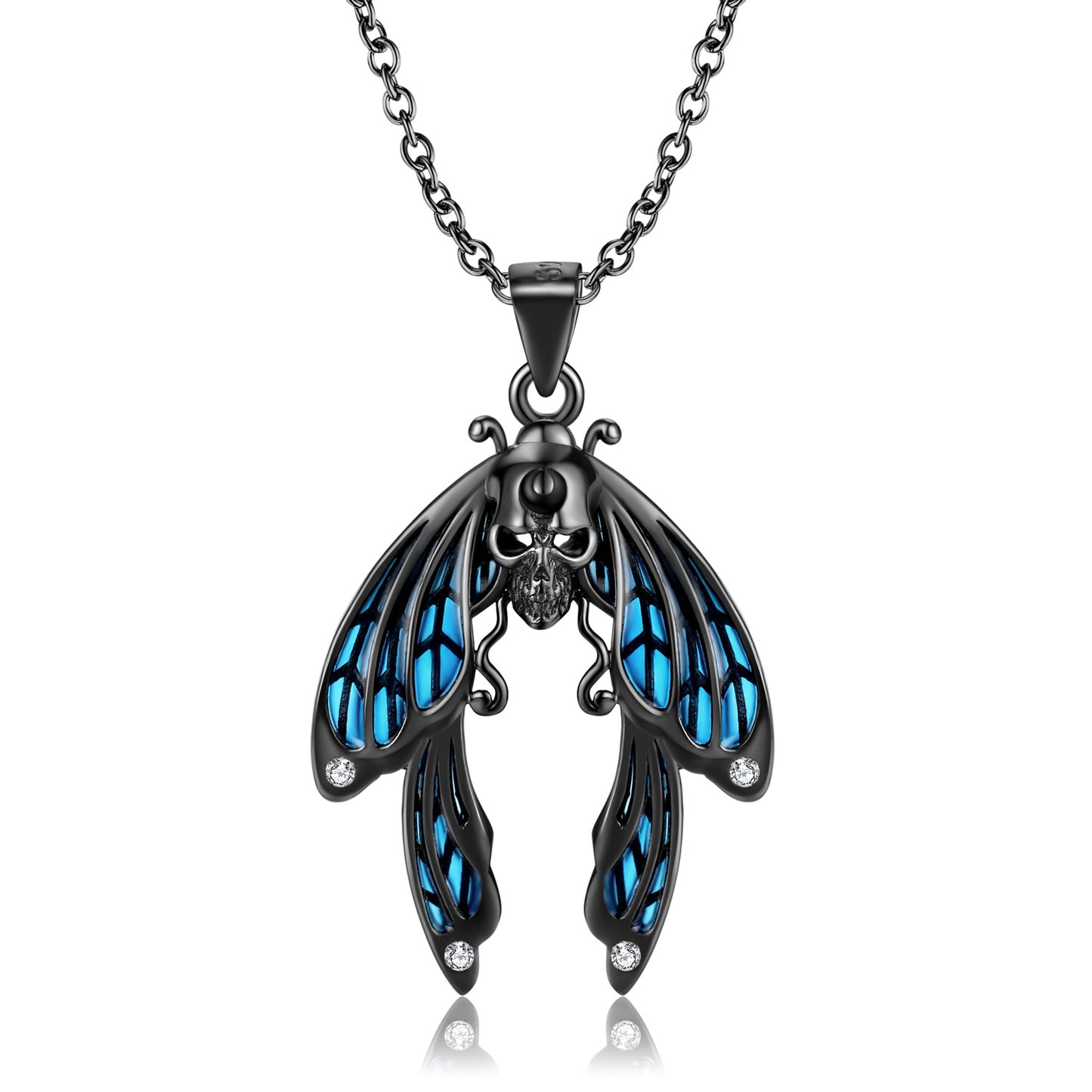 Original Design Blue Cicada Necklace S925 Sterling Silver Electroplated Black Gold Mixed With Dark Style Necklace