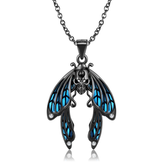 Original Design Blue Cicada Necklace S925 Sterling Silver Electroplated Black Gold Mixed With Dark Style Necklace