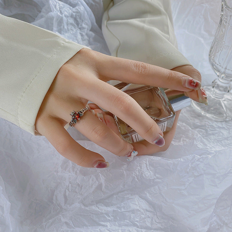 925 Sterling Silver Rings for Women with crown and Ruby Stone