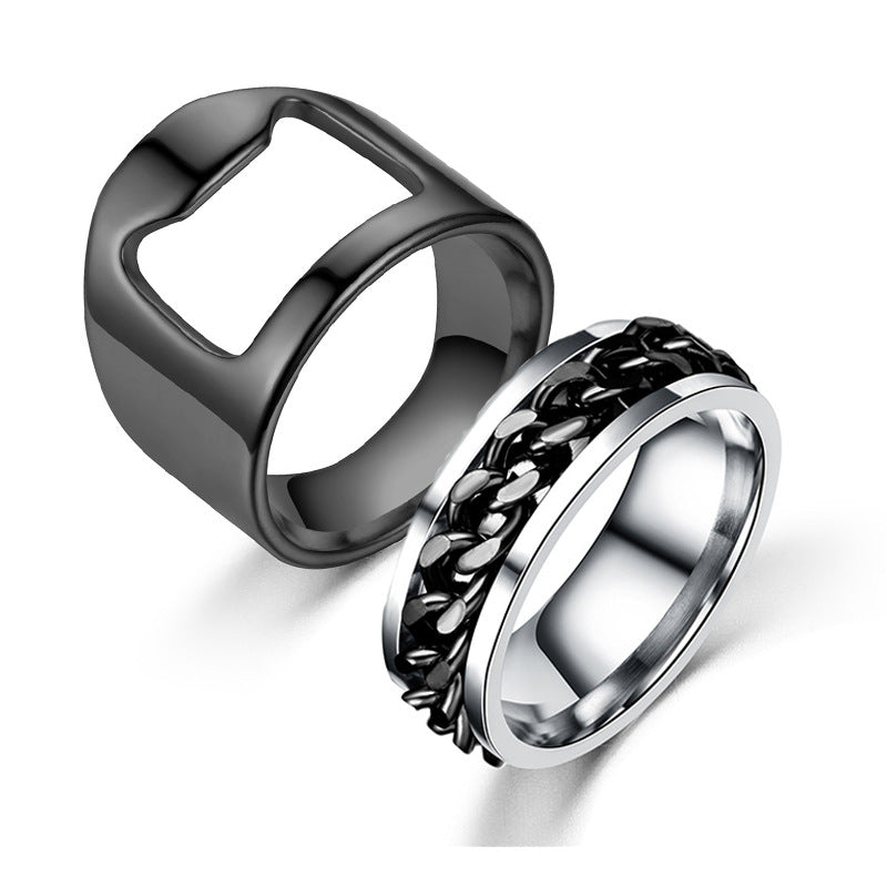 Bottle Opener Stainless Steel Ring for Men Black