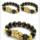 Natural Obsidian Bracelet Gold Leather Embroidered Men And Women