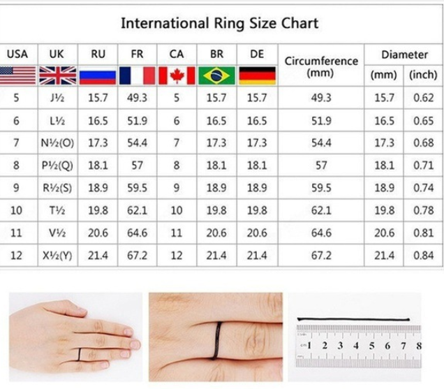 Zircon Engagement Ring Inlaid Zircon size chart