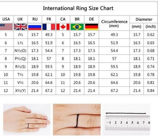 Zircon Engagement Ring Inlaid Zircon size chart