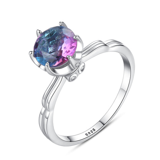Silver Jewelry Synthetic Rainbow Gem Fashion Ring