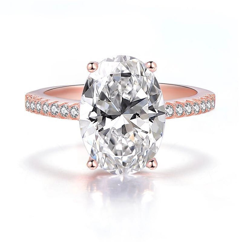 Platinum Plated Zircon Stone Ring Oval Shape