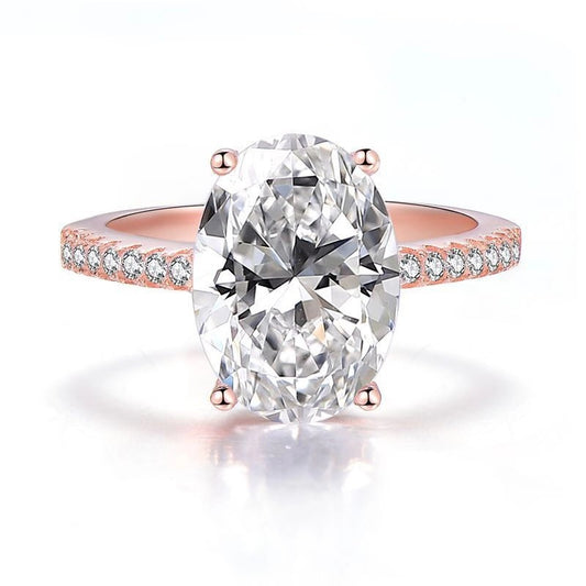 Platinum Plated Zircon Stone Ring Oval Shape