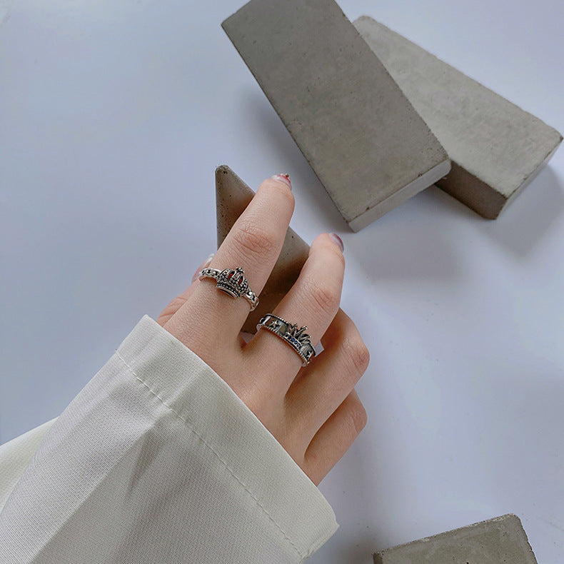 S925 Sterling Silver Ring Crown Push Pull Design Index Finger Ring