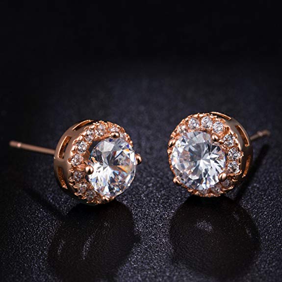 Rose Plated 4 Pack Set: Circle & Square Halo Stud Earrings
