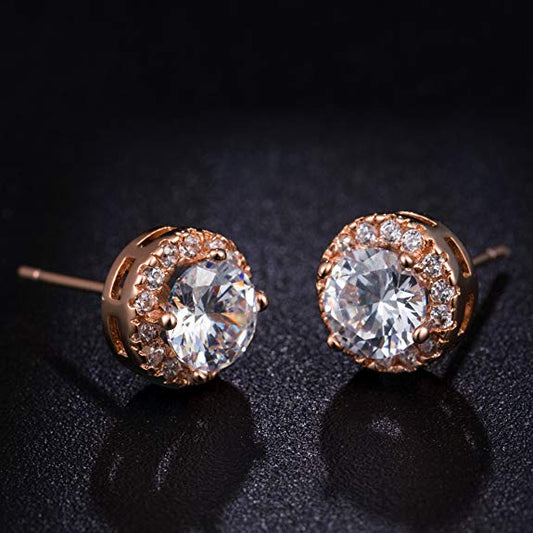 Rose Plated 4 Pack Set: Circle & Square Halo Stud Earrings