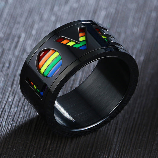 Rainbow Pride Love Promise Stainless Steel Men's Ring