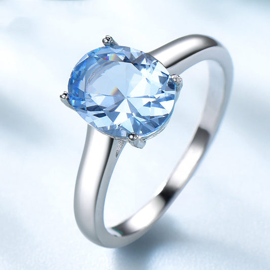 S925 Sterling Silver Female Blue Topaz Romantic Ring Fashion Jewelry