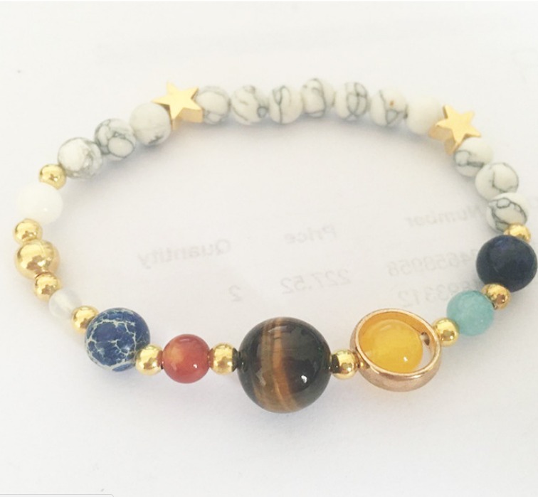 Universe Galaxy Eight Planets Natural Stone Bracelet
