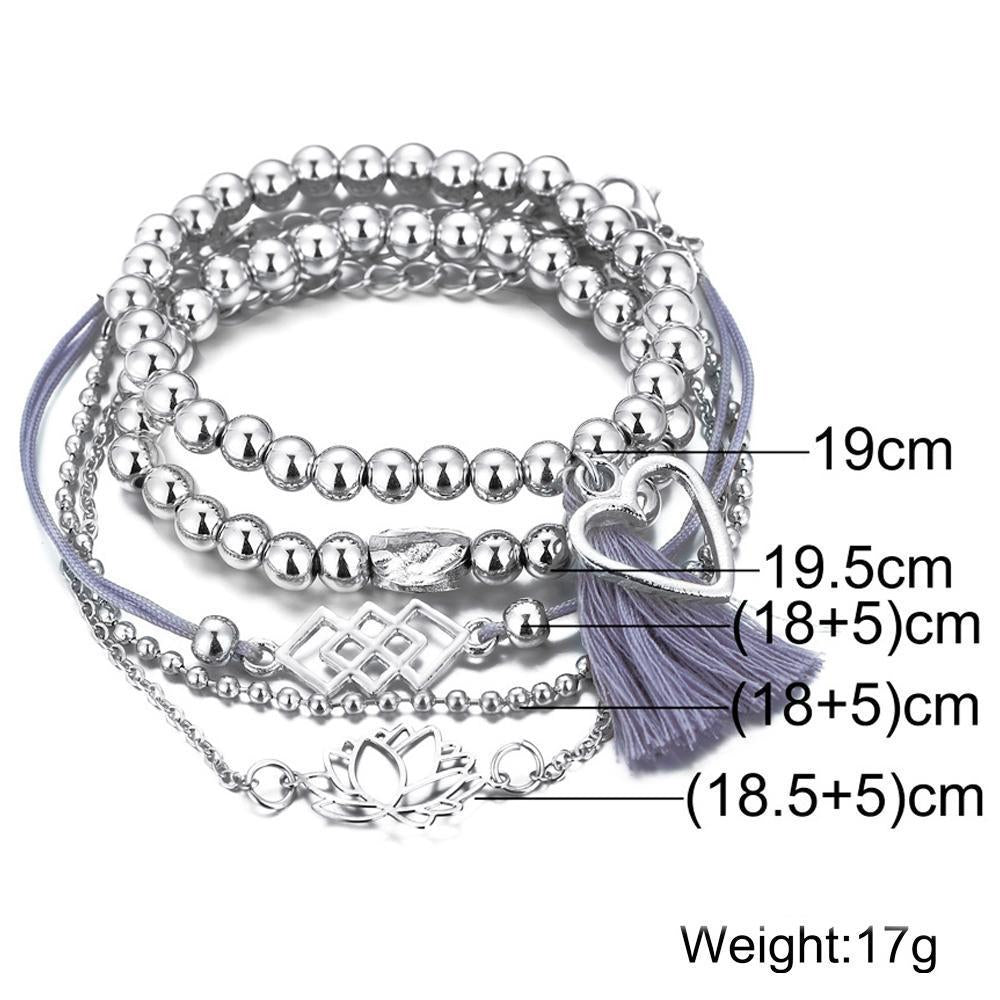 5 Piece Gray Tassell Bracelet Set