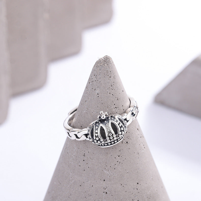 S925 Sterling Silver Ring Crown Push Pull Design Index Finger Ring