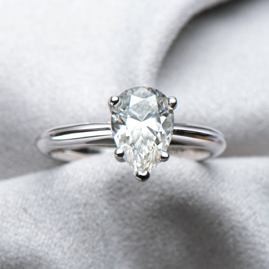 2 Carat Moissanite Ring Drop Shape Stone Ring
