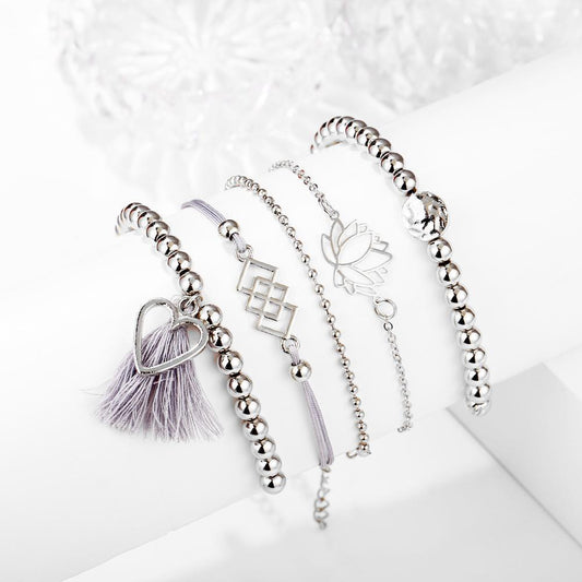 5 Piece Gray Tassell Bracelet Set