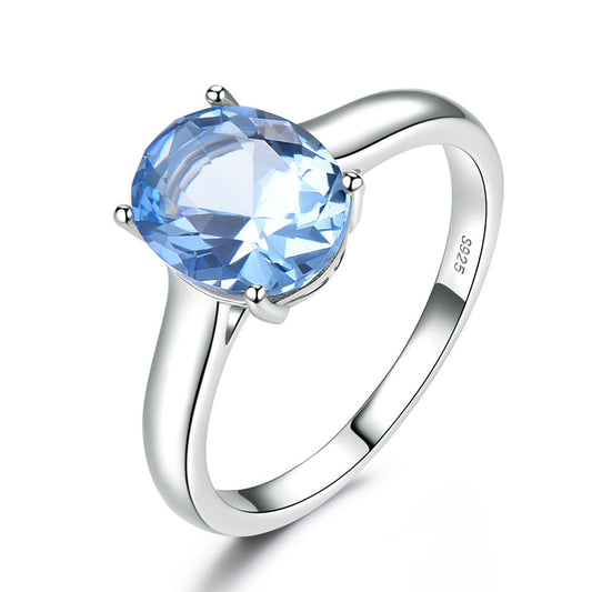 S925 Sterling Silver Female Blue Topaz Romantic Ring Fashion Jewelry