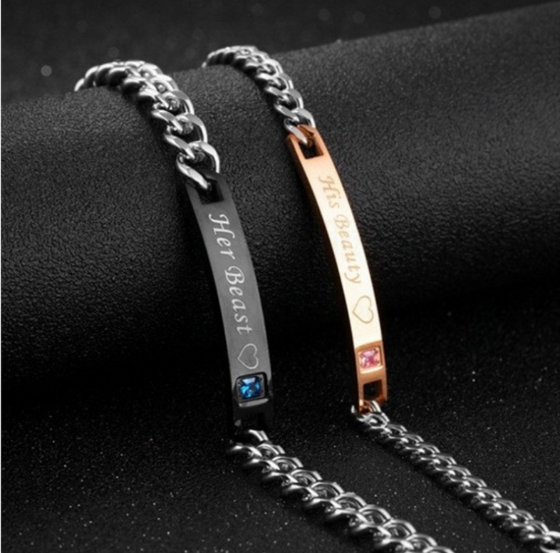 His Queen Her King Black Rose Gold Couple Bracelet