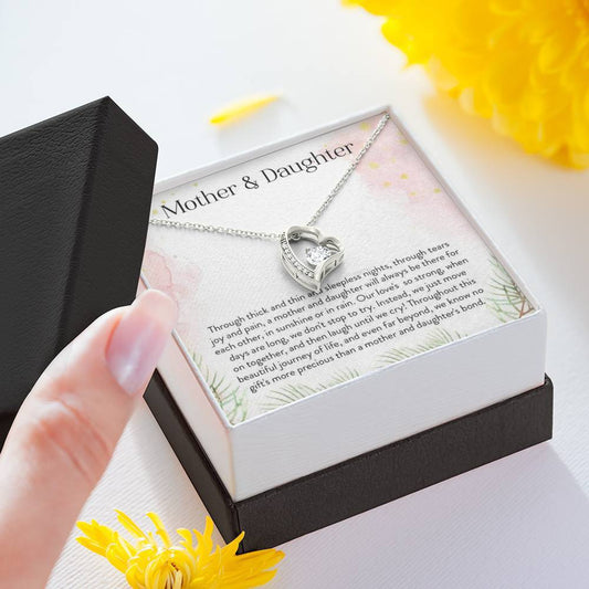 Mother Daughter 14K White Gold Plated Heart Necklace