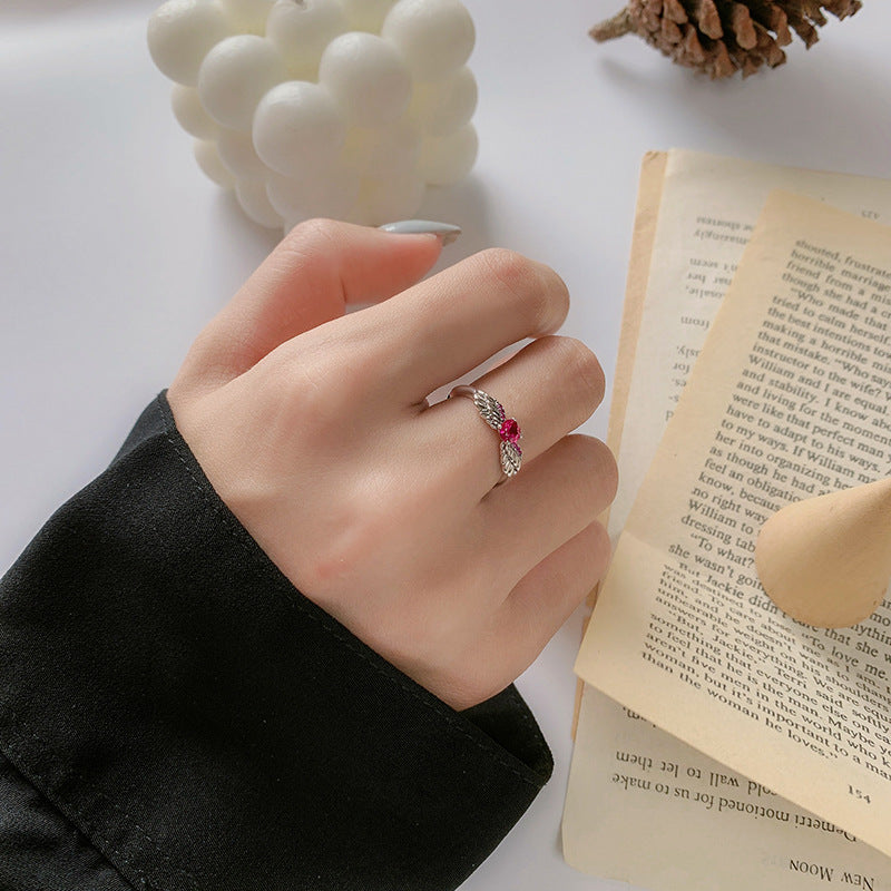 925 Sterling Silver Angel's Wing Index Finger Ring for girls