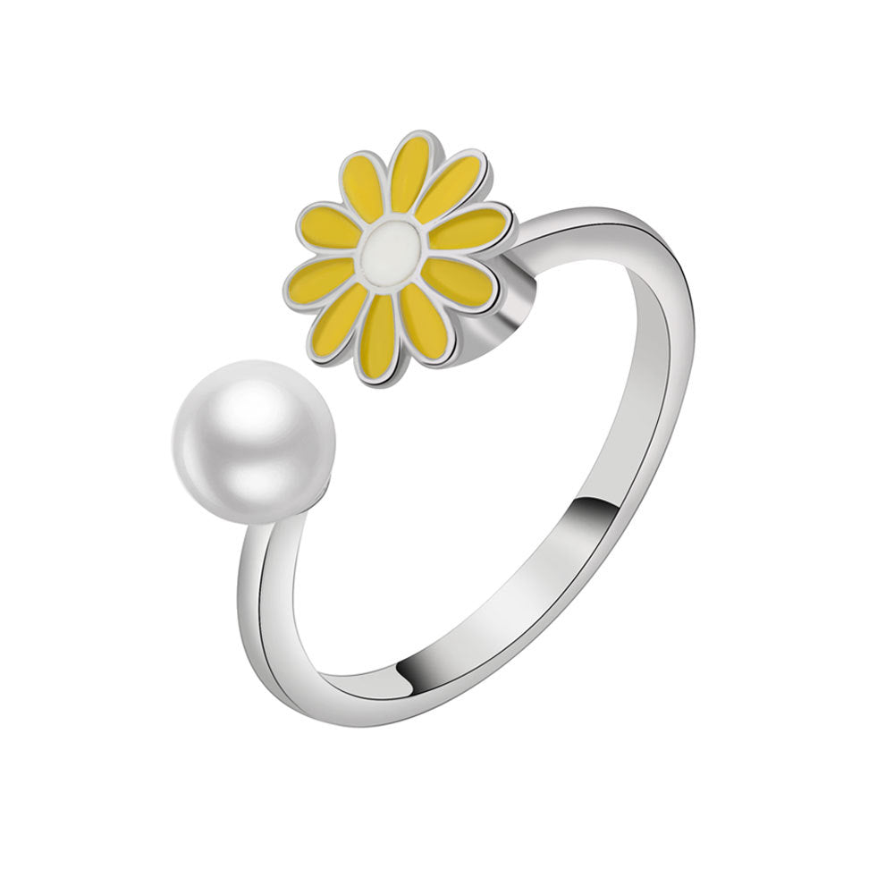 Rotating Anti Stress Ring Zircon Daisy Flower