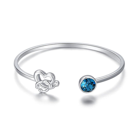 Stethoscope Cuff Bracelet 925 Sterling Silver Heart Bangles Bracelet Simulated Birthstone with Blue