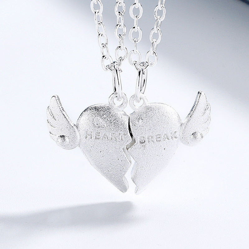 S925 Silver Plated Couple Heart Broken Heart Necklace
