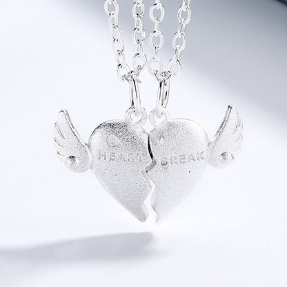 S925 Silver Plated Couple Heart Broken Heart Necklace