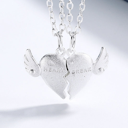 S925 Silver Plated Couple Heart Broken Heart Necklace