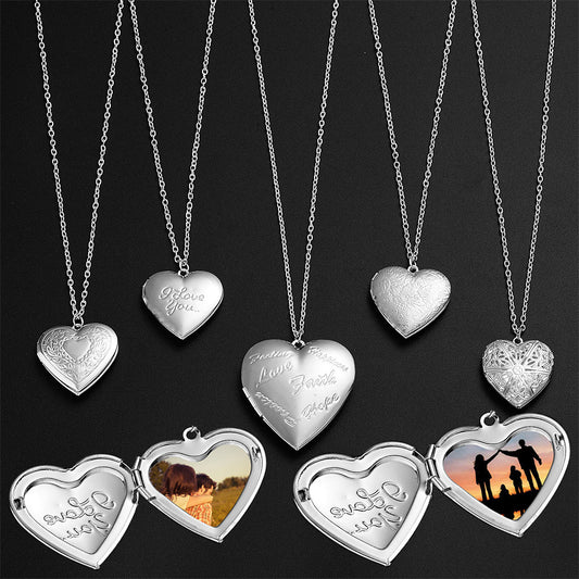 Peach Heart Photo Box Photo Pendant Necklace