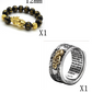 Natural Obsidian Bracelet Gold Leather Embroidered Men And Women